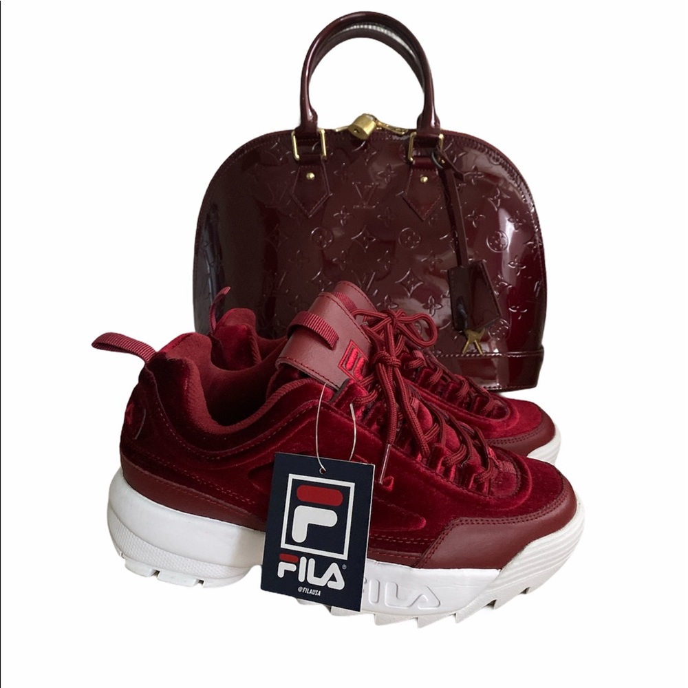 FILA Disruptors in Deep Red Velvet